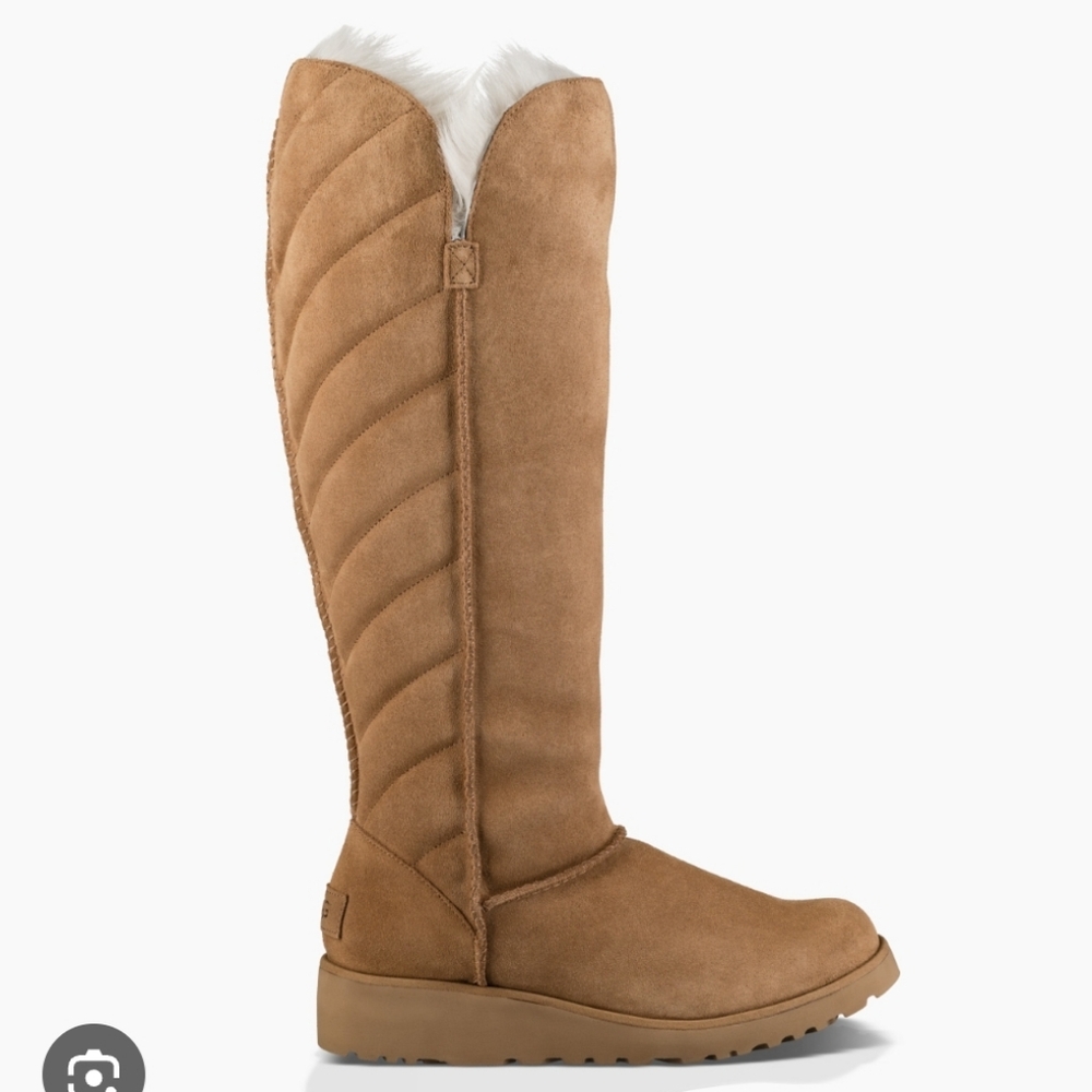UGG Rosalind Chestnut Suede Ship Skin Tall Boots Women's Size US 10, Like New